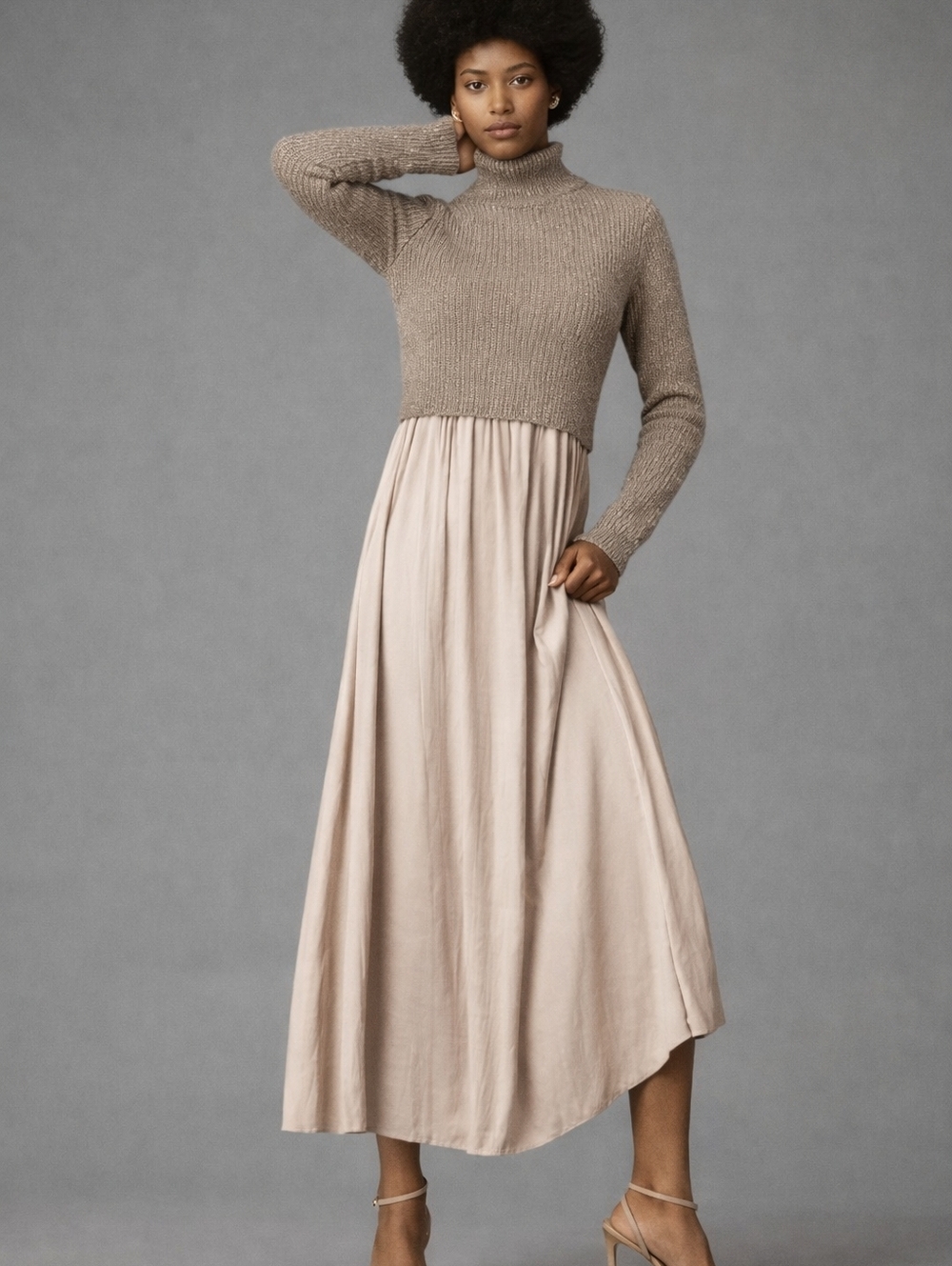 Anthropologie Thea twofer sweater dress featuring a ribbed knit bodice and flowy